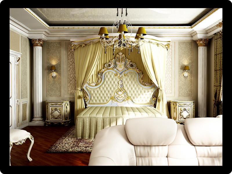 Интерьер спальни-кино в классическом стиле (вид со стороны входа)