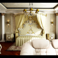 Интерьер спальни-кино в классическом стиле (вид со стороны входа)